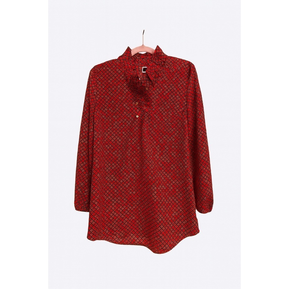 Mud Pie Red Geometric Print Ruffle Neck Tunic Top – Size Small